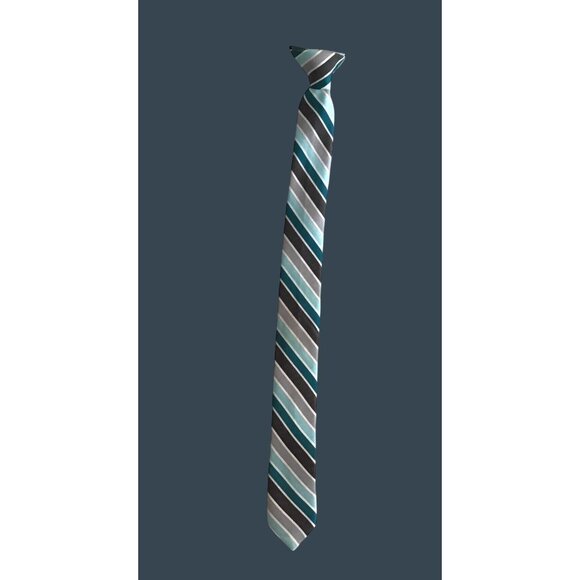 Mens Striped Tie Blue Gray & Black Polyester Blend - Picture 1 of 3